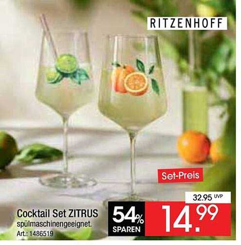 Cocktail Set ZITRUS spülmaschinentgeeignet. Art.: 1486519