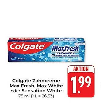 Colgate Zahncreme Max Fresh, Max White oder Sensation White 75 ml (1 l = 26,53)