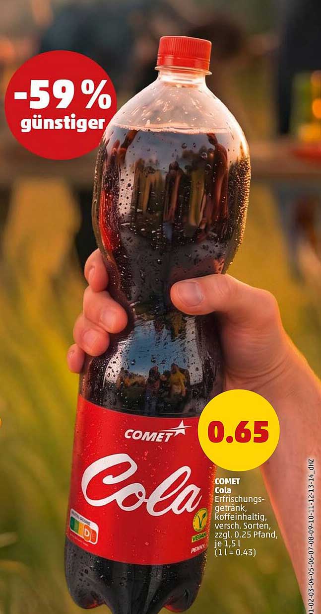 COMET Cola Erfrischungsgetränk, koffeinhaltig, versch. Sorten, zzgl. 0.25 Pfand, je 1,5 l (1 l = 0.43)