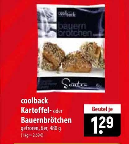 coolback Kartoffel- oder Bauernbrötchen gefroren, 6er, 480 g