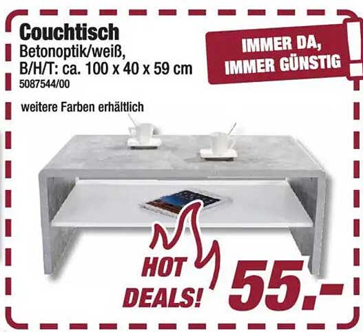Couchtisch Betonoptik/weiß, B/H/T: ca. 100 x 40 x 59 cm 5087544/00