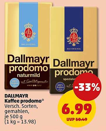 Dallmayr Kaffee prodomo* Versch. Sorten, gemahlen, je 500 g (1 kg = 13.98)