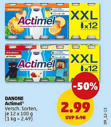 DANONE Actimel* Versch. Sorten, je 12 x 100 g (1 kg = 2.49)
