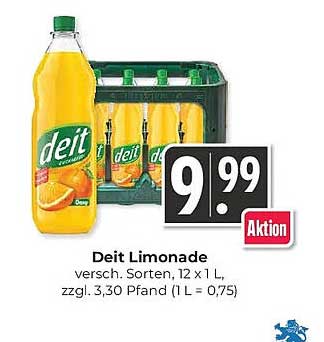 Deit Limonade versch. Sorten, 12 x 1 L, zzgl. 3,30 Pfand (1 L = 0,75)