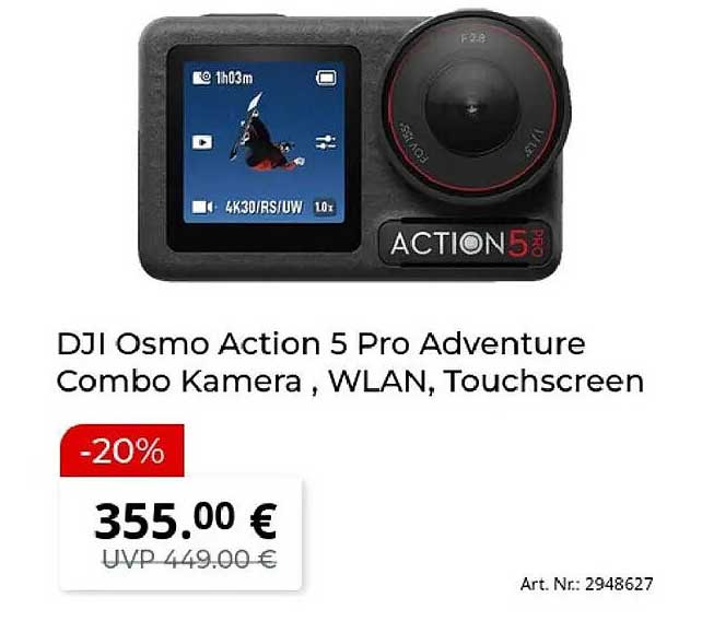 DJI Osmo Action 5 Pro Adventure Combo Kamera , WLAN, Touchscreen