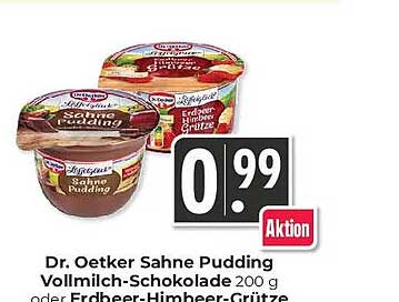 Dr. Oetker Sahne Pudding Vollmilch-Schokolade 200 g oder Erdbeer-Himbeer-Grütze