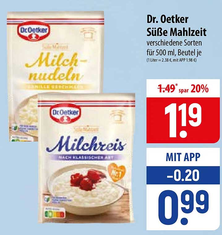 Dr. Oetker Süße Mahlzeit verschiedene Sorten für 500 ml, Beutel je