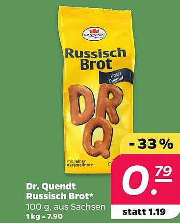 Dr. Quendt Russisch Brot* 100 g, aus Sachsen 1 kg = 7.90
