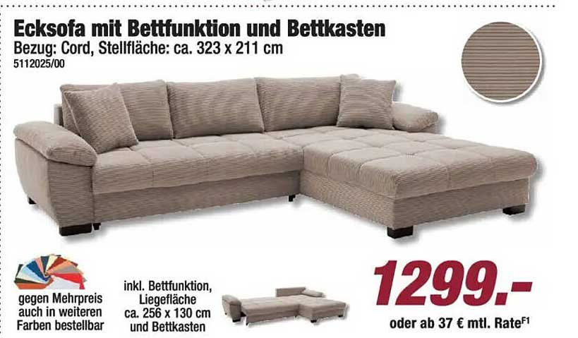 Ecksofa mit Bettfunktion und Bettkasten
