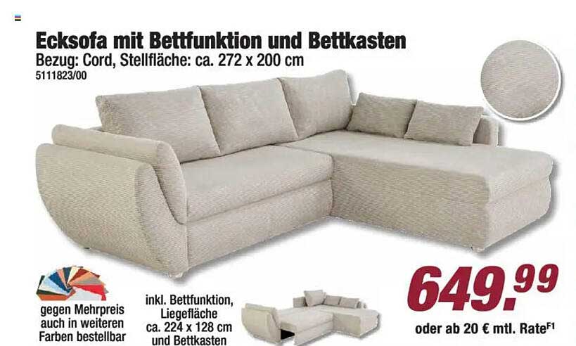 Ecksofa mit Bettfunktion und Bettkasten