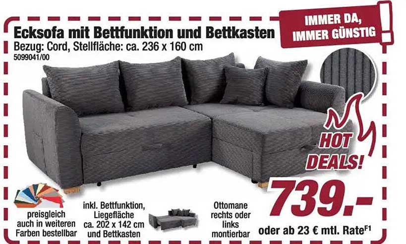 Ecksofa mit Bettfunktion und Bettkasten