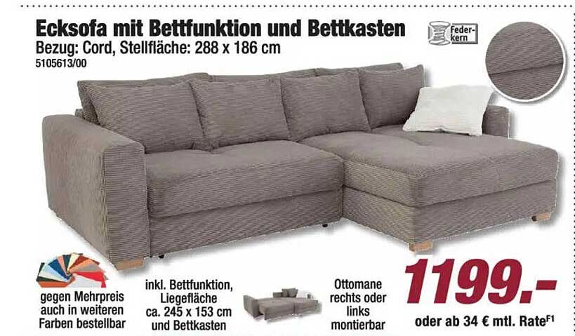 Ecksofa mit Bettfunktion und Bettkasten