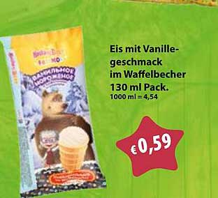Eis mit Vanillegeschmack im Waffelbecher 130 ml Pack. 1000 ml = 4,54