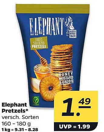 Elephant Pretzels* versch. Sorten 160 – 180 g 1 kg = 9.31 – 8.28