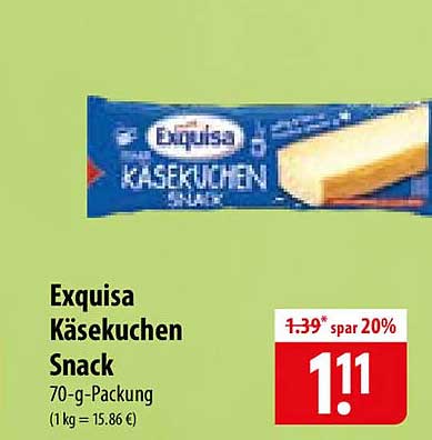 Exquisa Käsekuchen Snack 70-g-Packung (1 kg = 15.86 €)