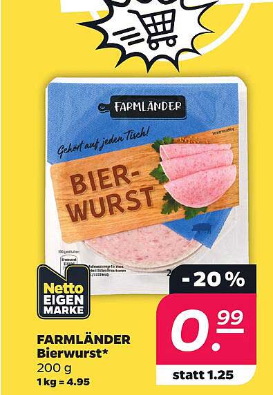 FARMLÄNDER Bierwurst* 200 g 1 kg = 4.95