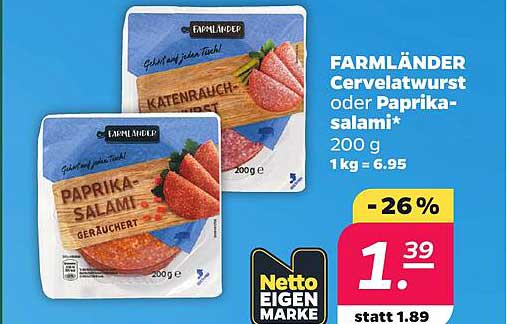 FARMLÄNDER Cervelatwurst oder Paprika-salami*