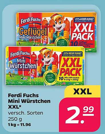 Ferdi Fuchs Mini Würstchen XXL* versch. Sorten 250 g 1 kg = 11.96