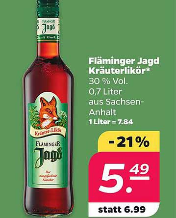 Fläminger Jagd Kräuterlikör* 30 % Vol. 0.7 Liter aus Sachsen-Anhalt 1 Liter = 7.84