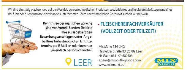 FLEISCHEREIFACHVERKÄUFER (VOLLZEIT ODER TEILZEIT)