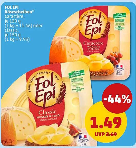 FOL EPI Käsescheiben* Caractère, je 130 g (1 kg = 11.46) oder Classic, je 150 g (1 kg = 9.93)