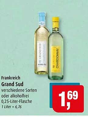 Frankreich Grand Sud verschiedene Sorten oder alkoholfrei 0,25-Liter-Flasche 1 Liter = 6,76