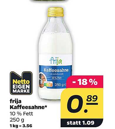 frija Kaffeesahne* 10 % Fett 250 g 1 kg = 3.56