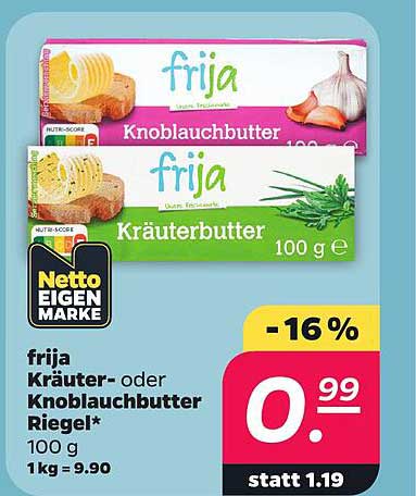 frija Kräuter- oder Knoblauchbutter Riegel* 100 g