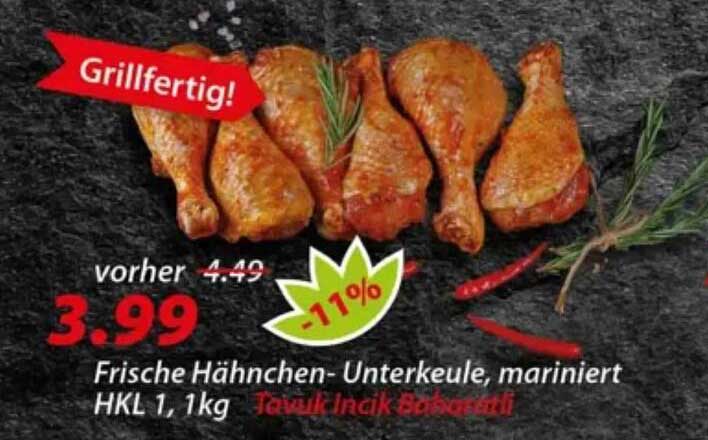Frische Hähnchen- Unterkeule, mariniert HKL 1,1kg
