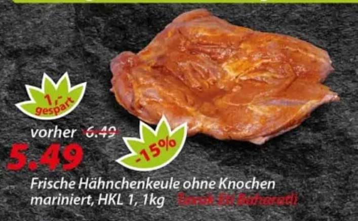 Frische Hähnchenkeule ohne Knochen mariniert, HKL 1, 1kg
