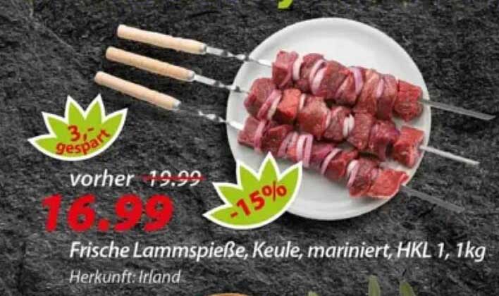 Frische Lammspieße, Keule, mariniert, HKL 1, 1kg