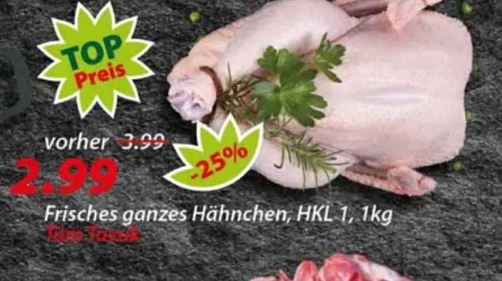 Frisches ganzes Hähnchen, HKL 1, 1kg