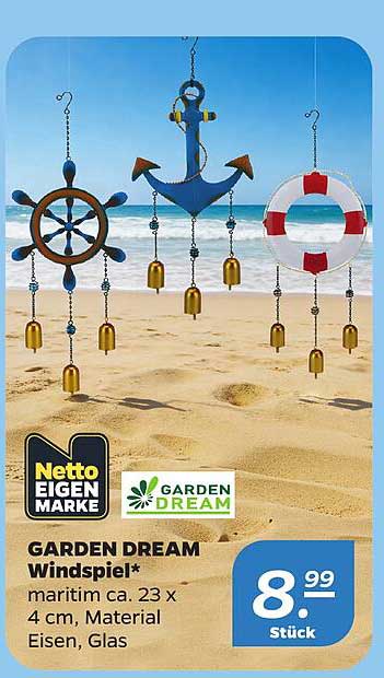 GARDEN DREAM Windspiel* maritim ca. 23 x 4 cm, Material Eisen, Glas