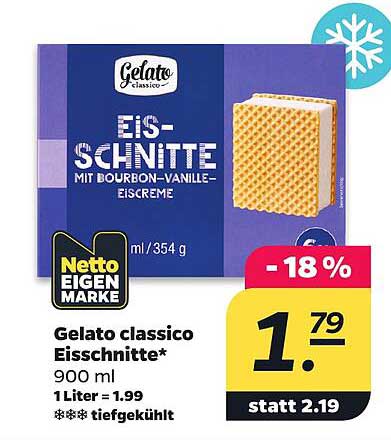 Gelato classico Eisschnitte* 900 ml 1 Liter = 1.99 *** tiefgekühlt