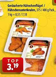 Geräucherte Hähnchenflügel / Hähnchenunterkeulen, 375 / 400 g Pack., 1 kg = 8,51 / 7,18