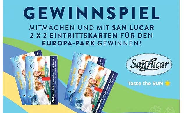 GEWINNSPIEL MITMACHEN UND MIT SAN LUCAR 2 X 2 EINTRITTSKARTEN FÜR DEN EUROPA-PARK GEWINNEN!