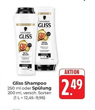 Gliss Shampoo 250 ml oder Spülung 200 ml, versch. Sorten