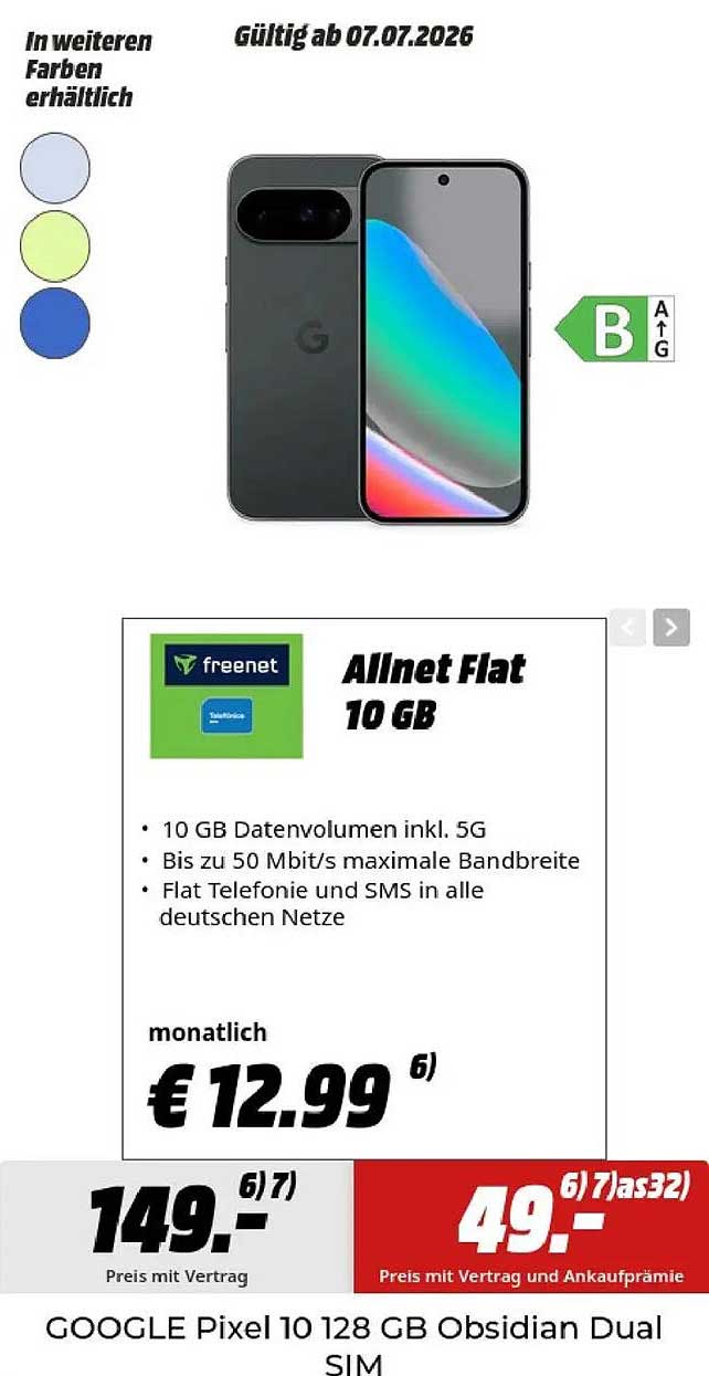 GOOGLE Pixel 10 128 GB Obsidian Dual SIM