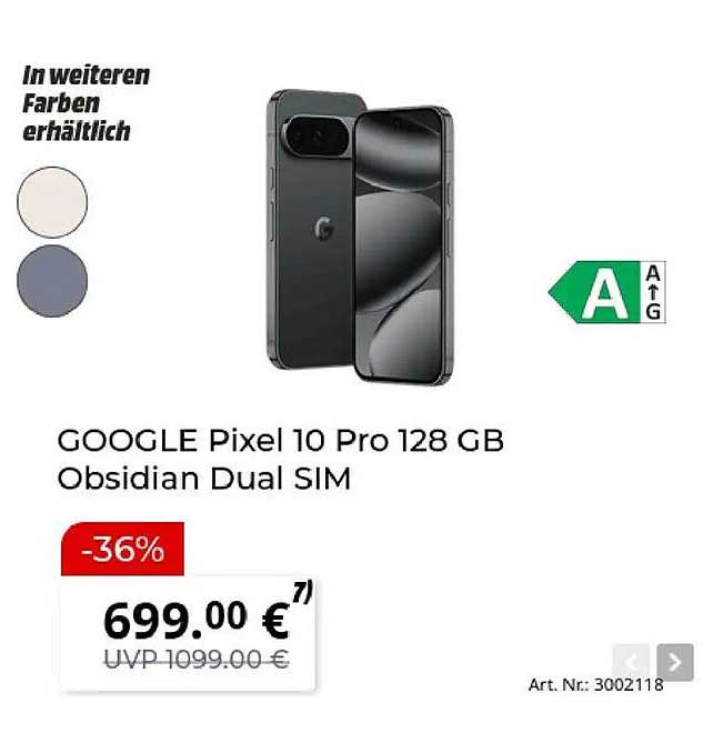 GOOGLE Pixel 10 Pro 128 GB Obsidian Dual SIM
