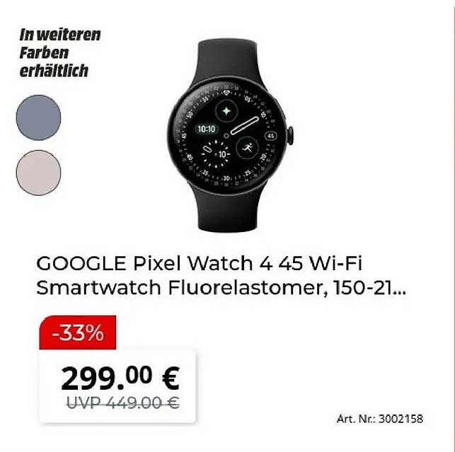GOOGLE Pixel Watch 4 45 Wi-Fi Smartwatch Fluorelastomer, 150-21...