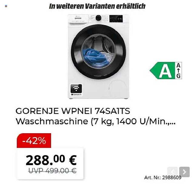 GORENJE WPNEI 74SA1TS Waschmaschine (7 kg, 1400 U/Min.,...