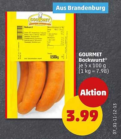 GOURMET Bockwurst* je 5 x 100 g (1 kg = 7.98)