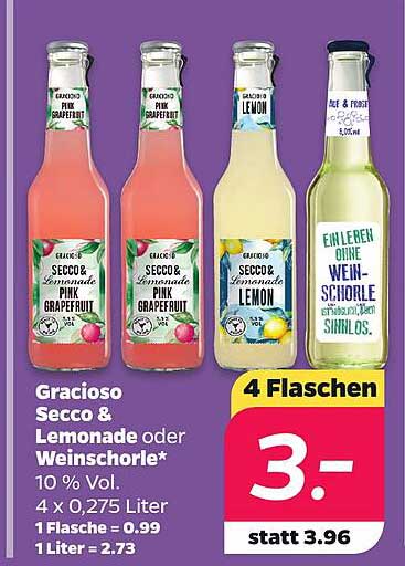 Gracioso Secco & Lemonade oder Weinschorle* 10 % Vol. 4 x 0,275 Liter