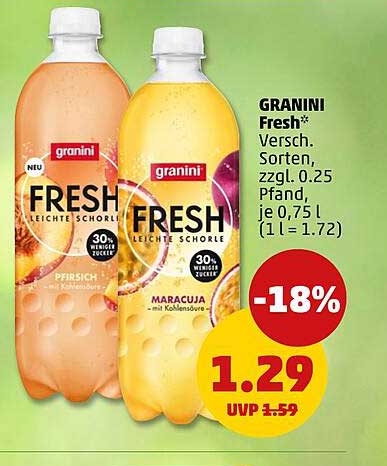 GRANINI Fresh* Versch. Sorten, zzgl. 0.25 Pfand, je 0.75 l (1 l = 1.72)