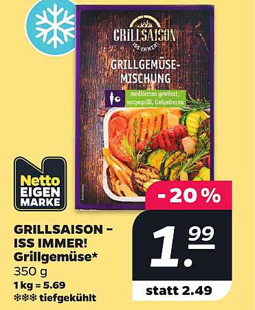 GRILLSAISON – ISS IMMER! Grillgemüse* 350 g 1kg = 5.69 ❄❄❄ tiefgekühlt