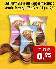 „GRINKY“ Snack aus Roggenmischbrot versch. Sorten, je 75 g Pack, 1 kg = 12,67