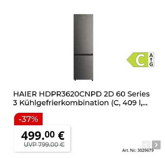 HAIER HDPR3620CNPD 2D 60 Series 3 Kühlgefrierkombination (C, 409 l,...