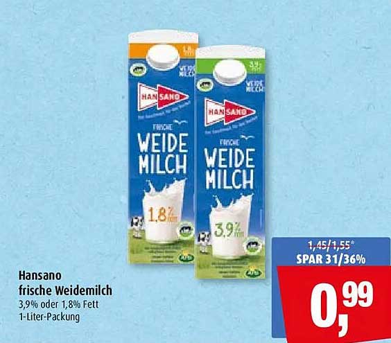 Hansano frische Weidemilch
