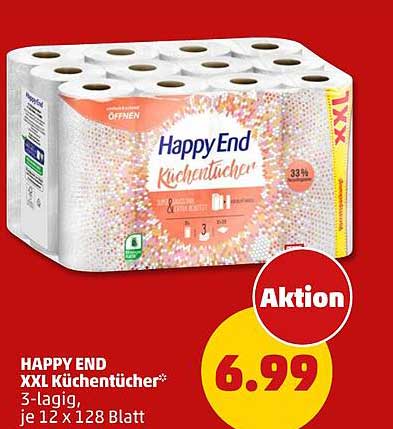 HAPPY END XXL Küchentücher* 3-lagig, je 12 x 128 Blatt