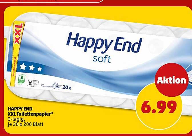 HAPPY END XXL Toilettenpapier* 3-lagig, je 20 x 200 Blatt